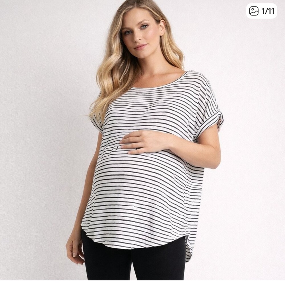 Hatch black white stripe linen tee maternity postpartum